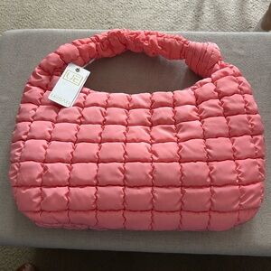 Urban Expressions quilted puffer hobo purse NWT salmon color